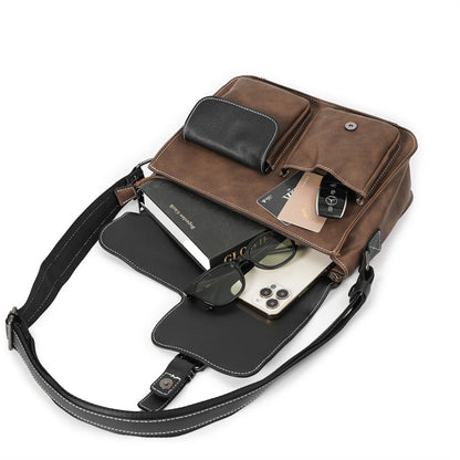Vintage Men's Crossbody Bags Fashion Brand Design Shoulder Messenger Bag Men Falp Pockets Crossbody Bag Leather Square Satchels