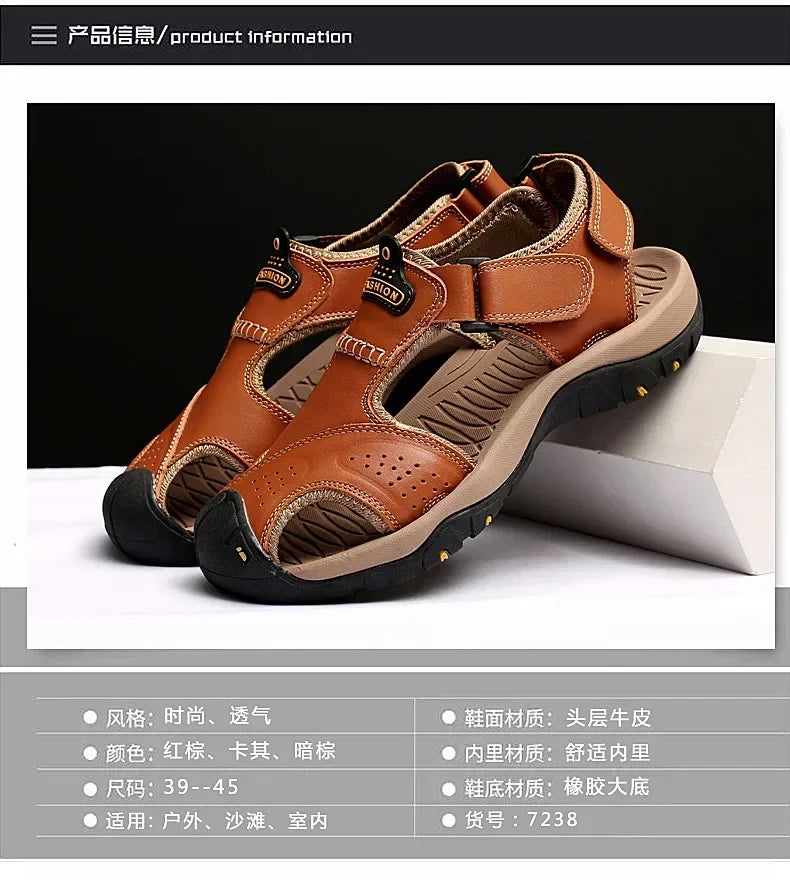 2026 New Men's Sandals Handmade Thick Bottom Rubber Breathable Casual Slip-On Beach Shoes Leather Upgraded Version