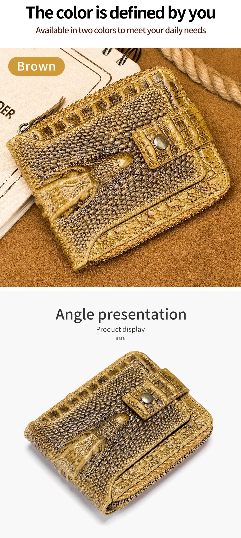 Cowhide Men's Wallet with Crocodile Pattern Genuine Leather Large Capacity Card Slot Zero Wallet
