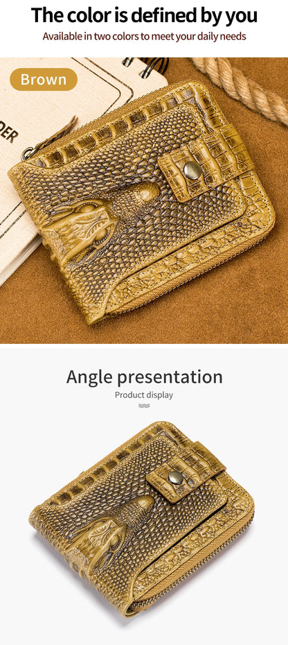 Cowhide Men's Wallet with Crocodile Pattern Genuine Leather Large Capacity Card Slot Zero Wallet