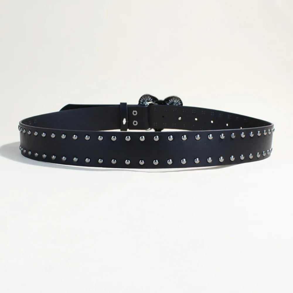 Vintage Western Bull Head Buckle Pu Belt Studded Waist Strap For Jeans Cargo Pants Cowboy Retro Streetwear Accessory
