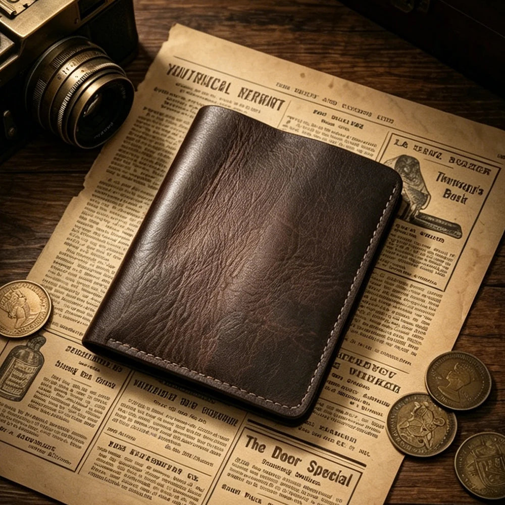 Vintage Genuine Leather Men Wallet High Quality Card Holder Large Capacity Durable Male Money Clips