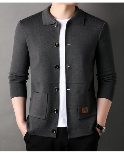 Autumn and Winter New Men's Long-Sleeved Sweater Youth Popularity Cardigan Men's Knitwear Sweater Lapel Youth Thin Coat