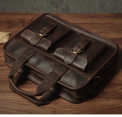 NUKA Retro Natural Cowhide Handbag Men's Real Leather Executive Briefcase Luxury Business Shoulder Bag Daily File Messenger Bags