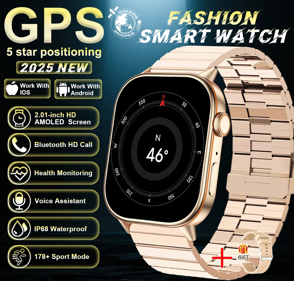 New For Android iOS Outdoor GPS SmartWatch Men 2.01" HD AMOLED Compass 420mAh 178+Sport Mode Waterproof Bracelet Smartwatch 2026