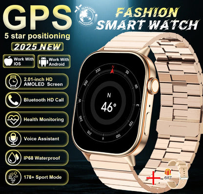 New For Android iOS Outdoor GPS SmartWatch Men 2.01" HD AMOLED Compass 420mAh 178+Sport Mode Waterproof Bracelet Smartwatch 2026