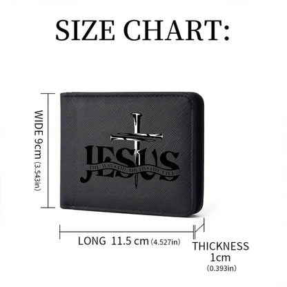 Men's Leather Simple Double-sided Wallet, Short Style, Casual Jesus Pattern, Thin Card Case, Men's Money Clip