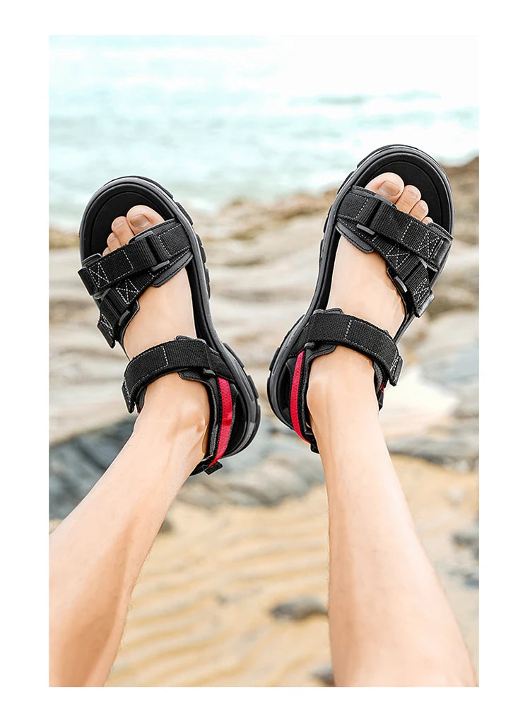 Men's Outdoor Sandals with Velcro Strap Male Summer Fashion Antiskid Sport Sandals Beach Casual Sandals for Men