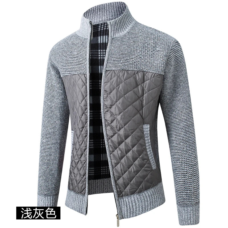 Men's Knitted Cardigan Coat Korean Slim Fit Trendy Sweater Autumn Winter Zip Up Mens Fleece Lined Top Clothing