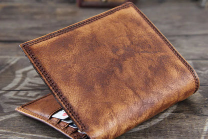 Fashion Vintage Genuine leather Wallet Men short Bifold Money Clips Leather male wallet Purse Coin Bag money Holder WC-007