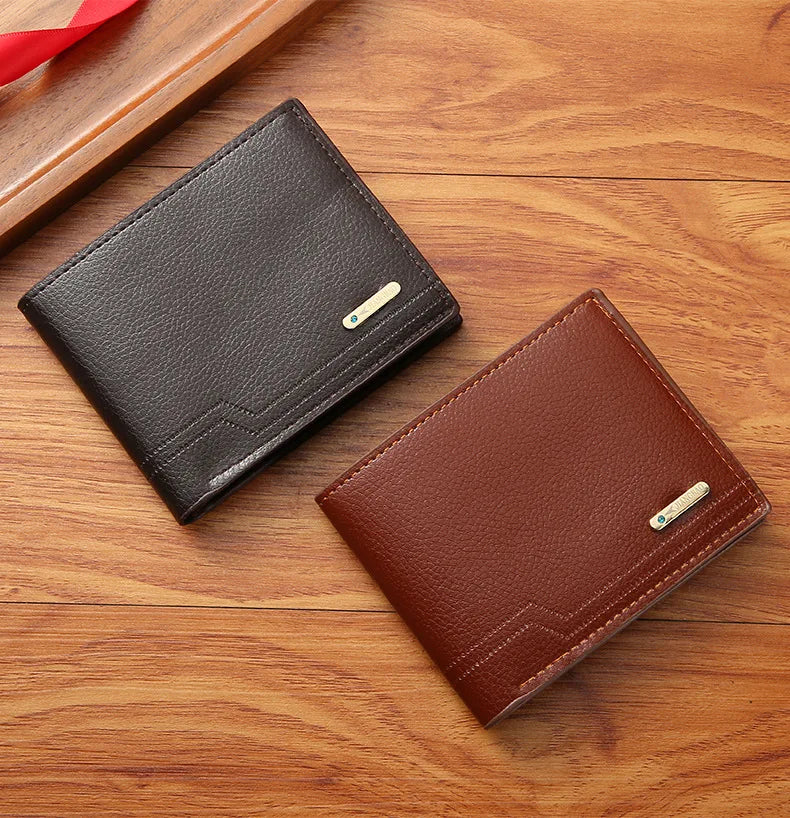 New Men's Short Frosted Leather Wallet Multi-Slot Coin Pocket Photo Holder Small Men's Wallet