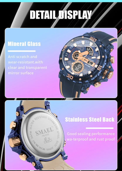 SMAEL 8136 50M Waterproof Military Watch for Men - LED Backlight Alarm Chronograph Stopwatch Shockproof Outdoor