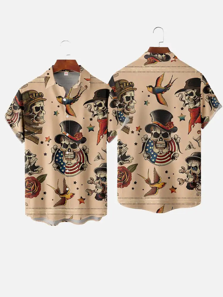 Mermaid Retro Printed Shirts Men's European And American Pattern Shirts Summer Casual Short Sleeved Shirt Hawaiian Button Shirts