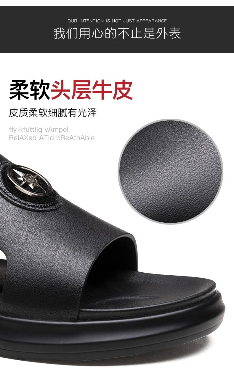 New Luxury Men's Genuine Leather Sandals Classic Roman Men Shoes Slippers Soft Comfortable Men Non-slip Walking Slippers Footwea