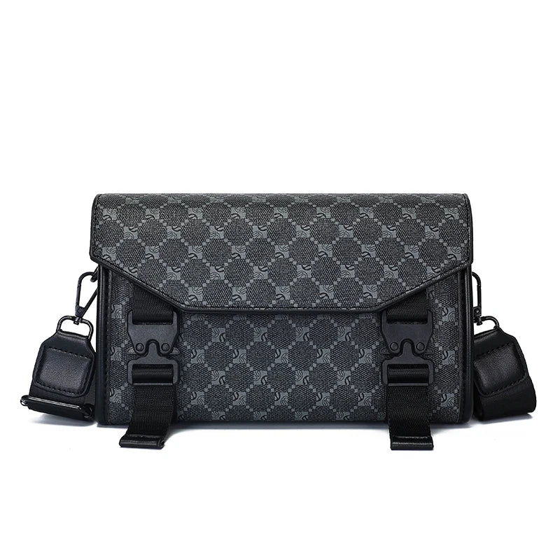 Men's Classic Printed Crossbody Bag – Gray Geometric Pattern Sling Bag with Buckle Closure Ideal for Daily Commute & Casual Wear