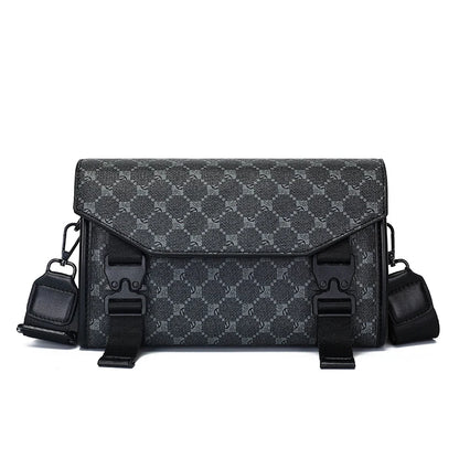 Men's Classic Printed Crossbody Bag – Gray Geometric Pattern Sling Bag with Buckle Closure Ideal for Daily Commute & Casual Wear