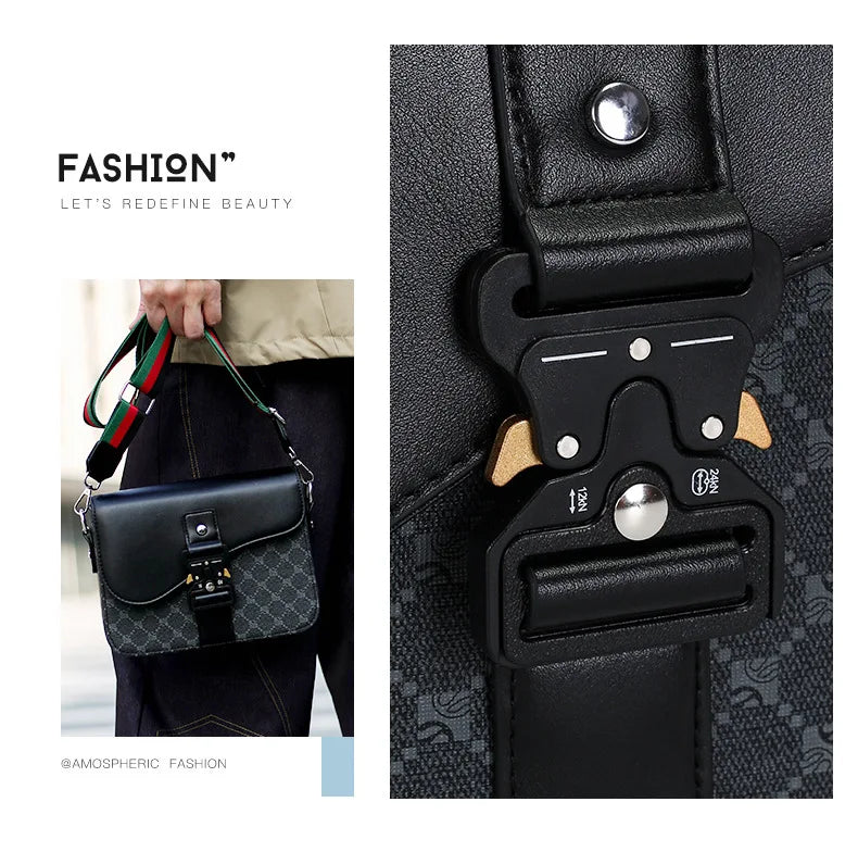 Luxury Plaid Crossbody Bags Men Fashion Buckle Flap Men's Crossbody Bag Casual Shoulder Bag Male Waterproof Business Sling Bags