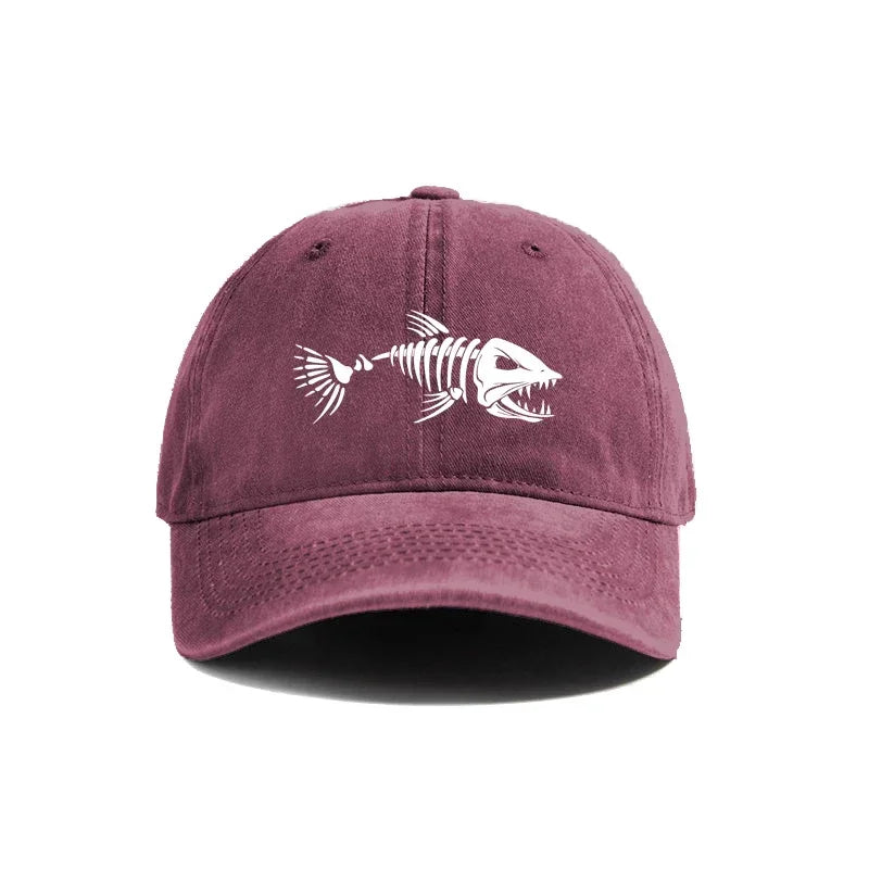 Fishbone Baseball Cap Summer Distressed Dad Hats Men Women Outdoor Casual Printed Fishing Skeleton Fish Bone Caps