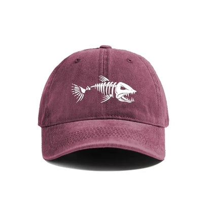 Fishbone Baseball Cap Summer Distressed Dad Hats Men Women Outdoor Casual Printed Fishing Skeleton Fish Bone Caps