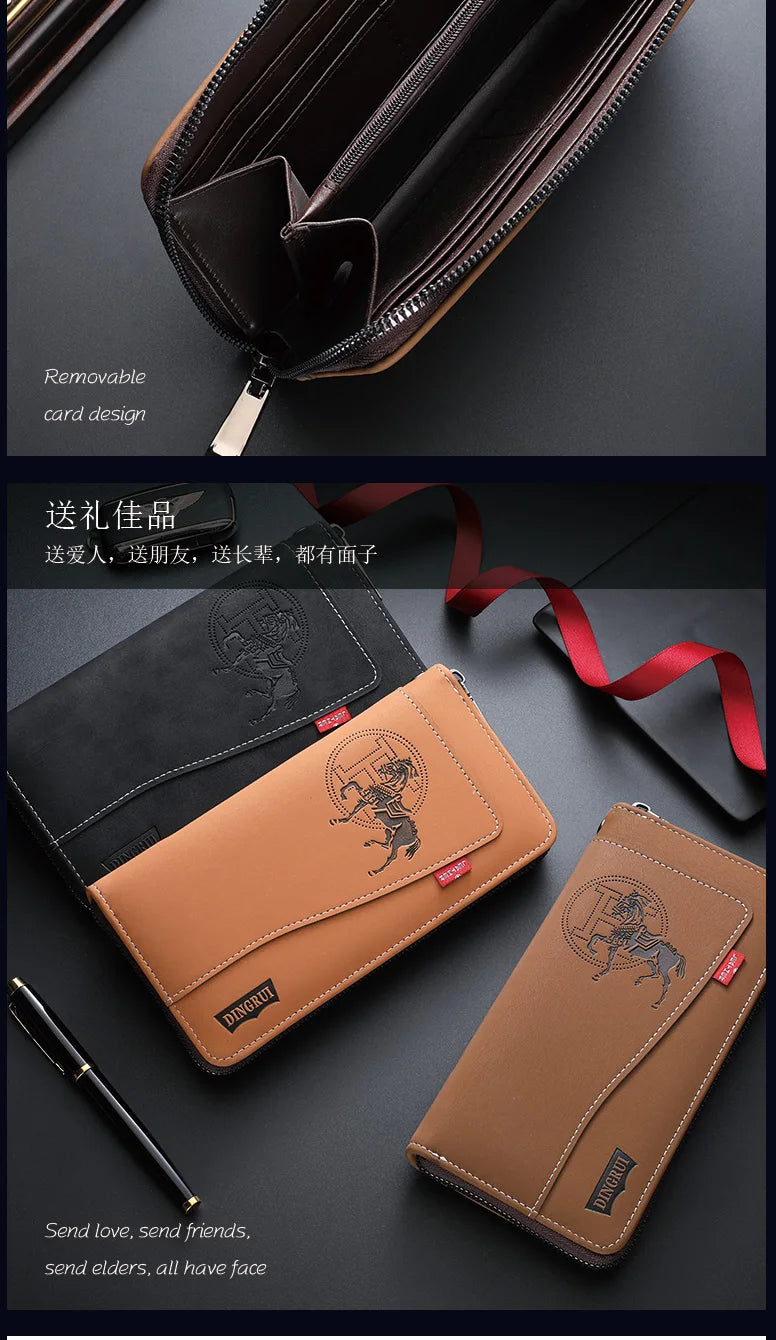 New men's wallet made of crazy horse leather with retro style from Europe and America PU zipper bag fashionable short card bag a