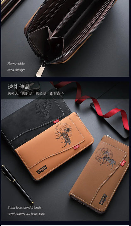 New men's wallet made of crazy horse leather with retro style from Europe and America PU zipper bag fashionable short card bag a