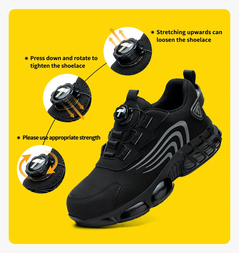 Rotary Button New Safety Shoes Men's Anti-Smash Anti-Puncture Work Shoes Fashion Men's Sneakers Safety Boots