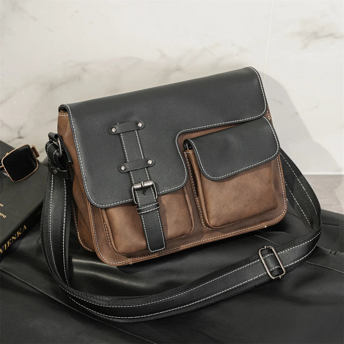 Vintage Men's Crossbody Bags Fashion Brand Design Shoulder Messenger Bag Men Falp Pockets Crossbody Bag Leather Square Satchels