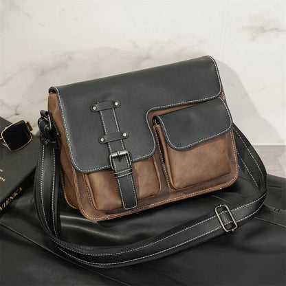 Vintage Men's Crossbody Bags Fashion Brand Design Shoulder Messenger Bag Men Falp Pockets Crossbody Bag Leather Square Satchels
