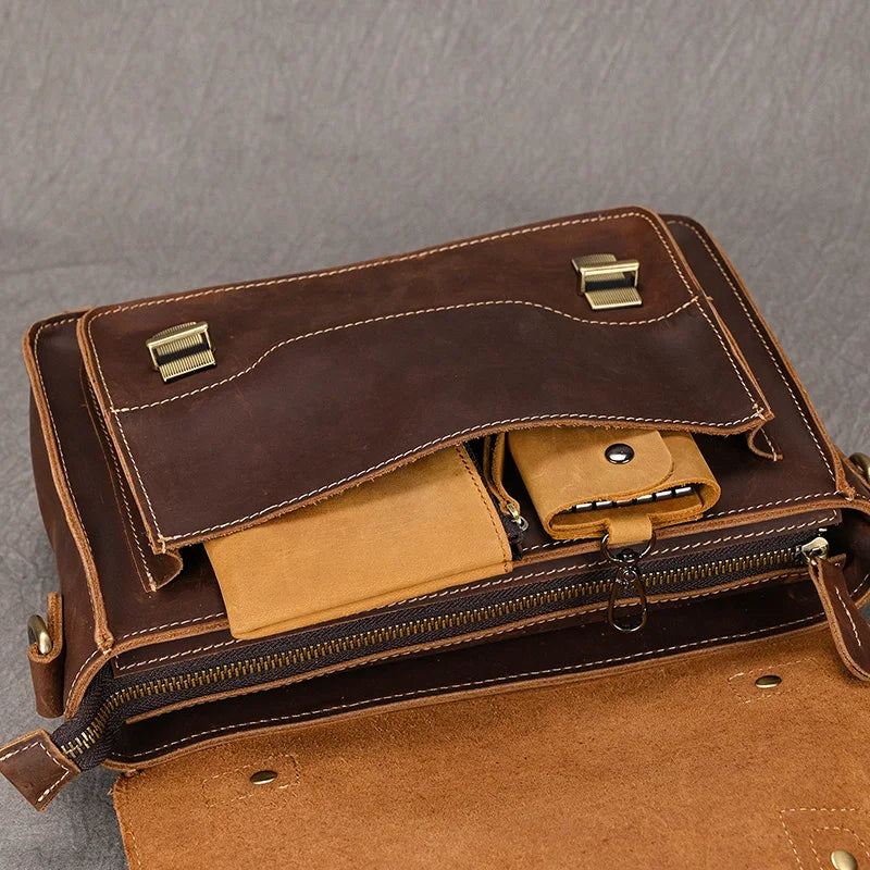 Luufan Crazy Horse Leather Men's Shoulder Bag Vintage Messenger Bags Men Male Small Travel Crossbody Bags Man Handbag Sling Bag
