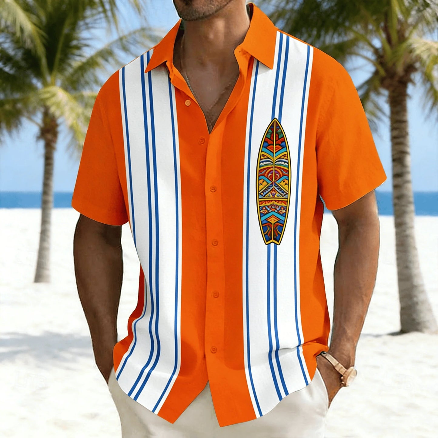 Men's Colorful Parrot Printed Short Sleeve Shirt, Striped and Tropical Macaw Pattern Loose Breathable Shirt
