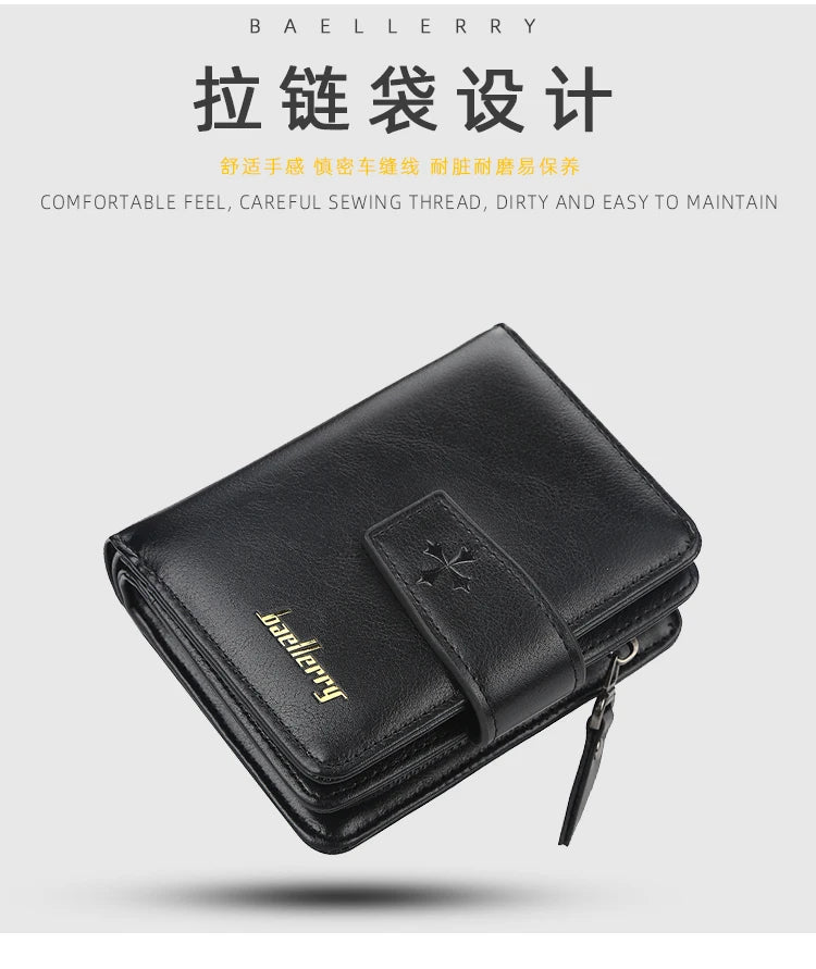 New Business Men Wallets Zipper Card Holder High Quality Male Purse New PU Leather Vintage Coin Holder Men Wallets