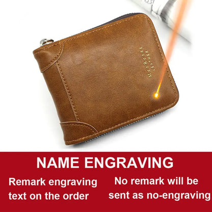 Big Capacity Men Short Wallets Name Engraving High Quality Card Holder Retro Male Coin Purse  Simple Zipper Men Money Clips