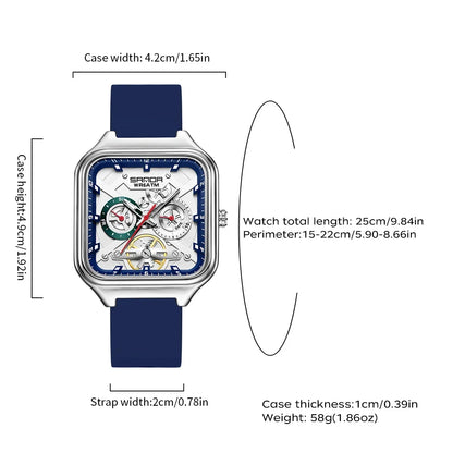 SANDA New Casual Men's Square Watches Fashion Hollow Skeleton Luminous 5ATM Waterproof Multifunction Chronograph Quartz Watch