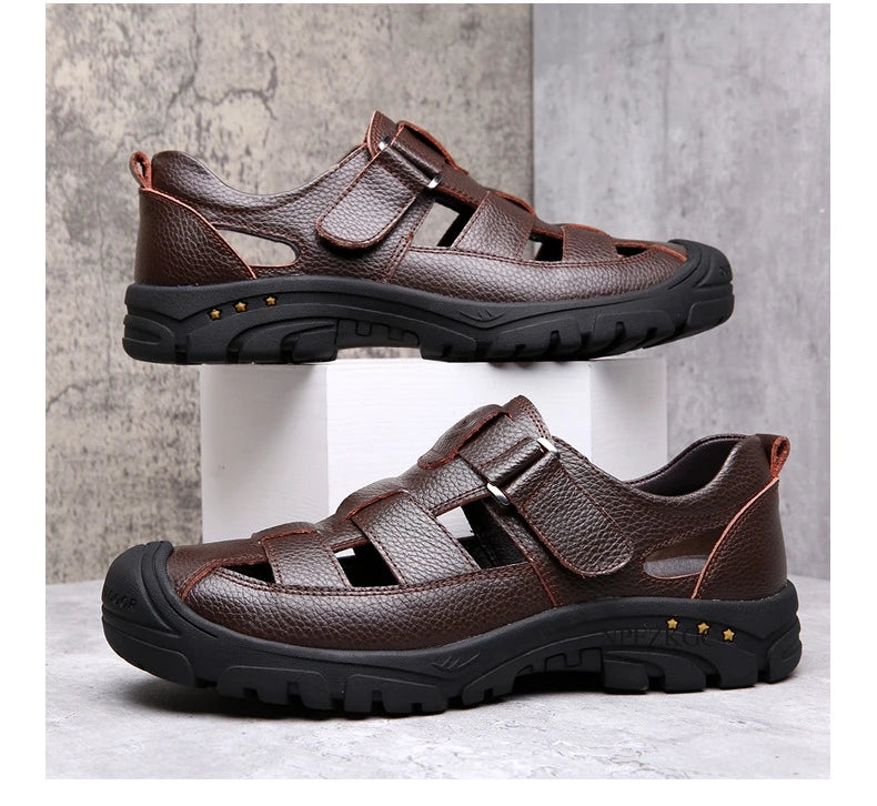 Classic High Quality Cow Leather Sandals Summer Outdoor Handmade Men Sandals Fashion Comfortable Men Beach Leather Shoes