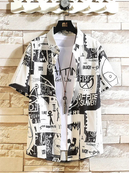 Summer Fun Graffiti 3D Printable Casual Shirt - Men's Daily Commute Beach Short Sleeve - Aloha Quick-Drying Shirt