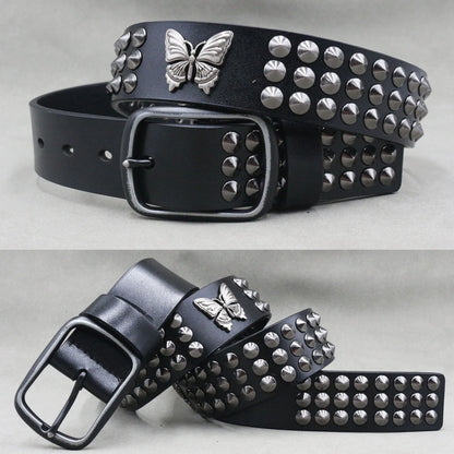 NEW Metal Rivet Cowboy Belt Genuine Leather Cowskin Men Belt Punk Rivet Jeans Belts For WOMEN Ceinture Homme Cinturones Hombre