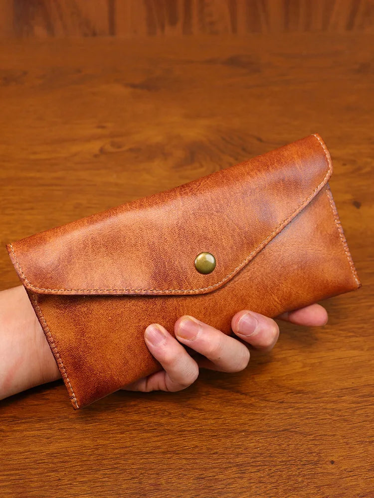 Genuine Leather Men Handmade Wallet High Quality Retro Handbag Simple Phone Pocket Card Bag Big Capacity Male Purses