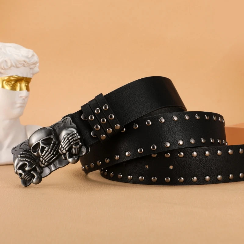 New Women Belt High Quality Luxury Brand Punk Goth Rivet Black Jeans Unisex Men Belt Paw Skull Buckle belt Unisex Waist Belt