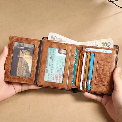 Genuine Leather Wallet for Men RFID Blocking Thin Multifunctional Credit Card Holder Short Money Bag Purse Mens Bifold Wallet