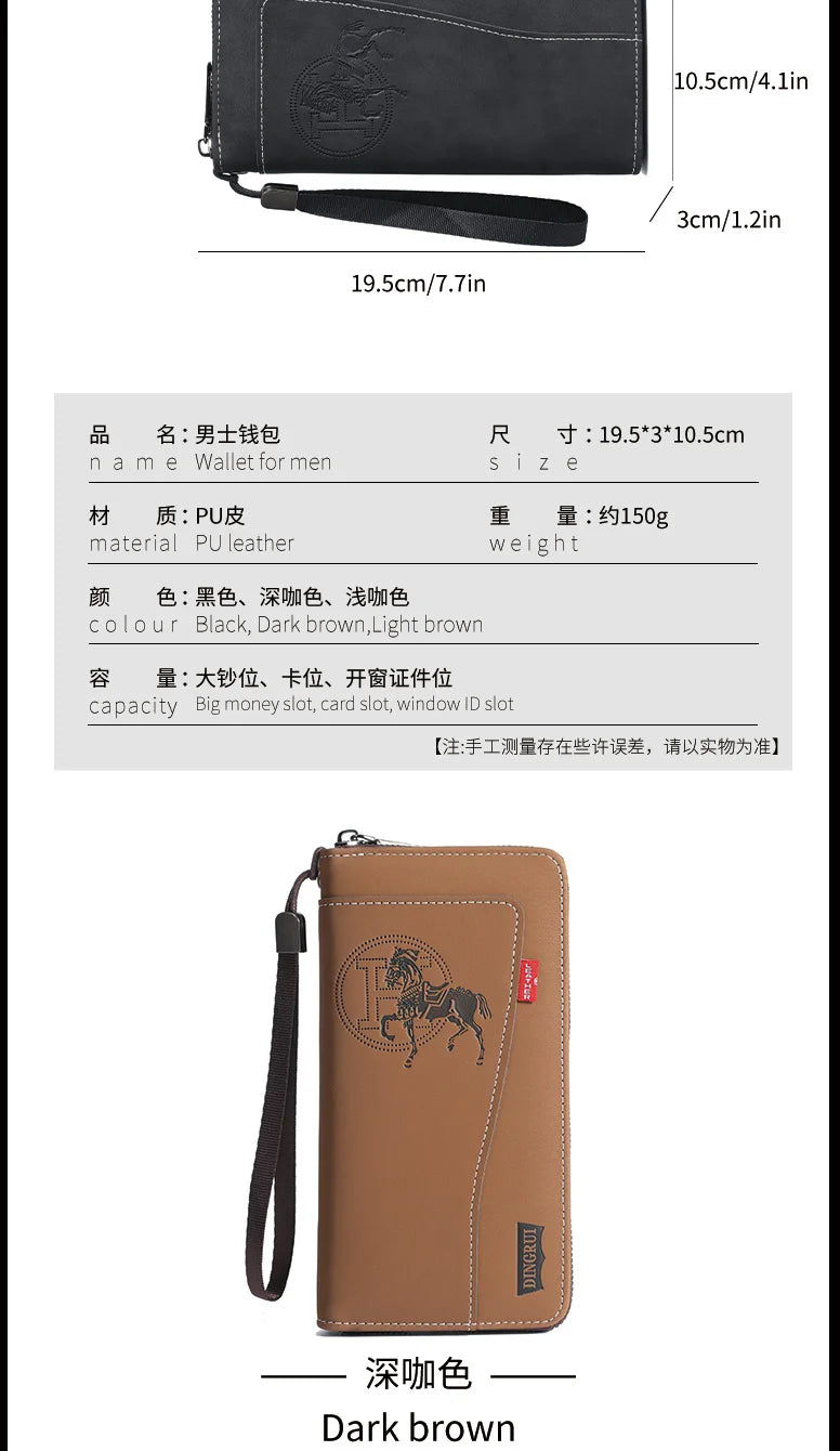 New men's wallet made of crazy horse leather with retro style from Europe and America PU zipper bag fashionable short card bag a