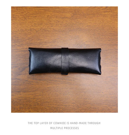 Genuine Leather Men Pencil Bag Handmade Wallet Large Capacity Retro Glasses Storage Bag Stationery Pencil Case Unisex Purses