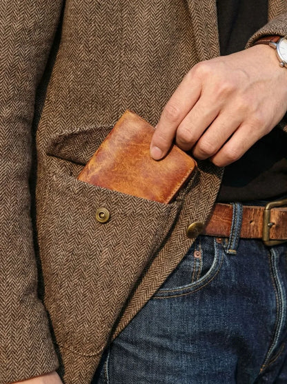 Retro Handcrafted Genuine Leather Small Wallet for Men, Vintage Durable EDC Card Holder, Men Multi-card Slots Organizer Wallet