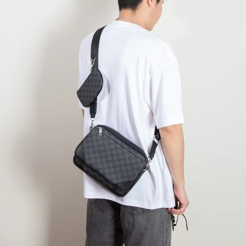 Fashion Crossbody Bag Men Three in One Design Men's Crossbody Bags Diamond Lattice Print Shoulder Messenger Bag Male Hanabag