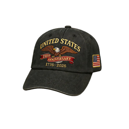 United States 250th Anniversary Cap Adjustable Washed Cotton Baseball Cap Vintage Tribute Eagle Printed Patriotic Trucker Hat