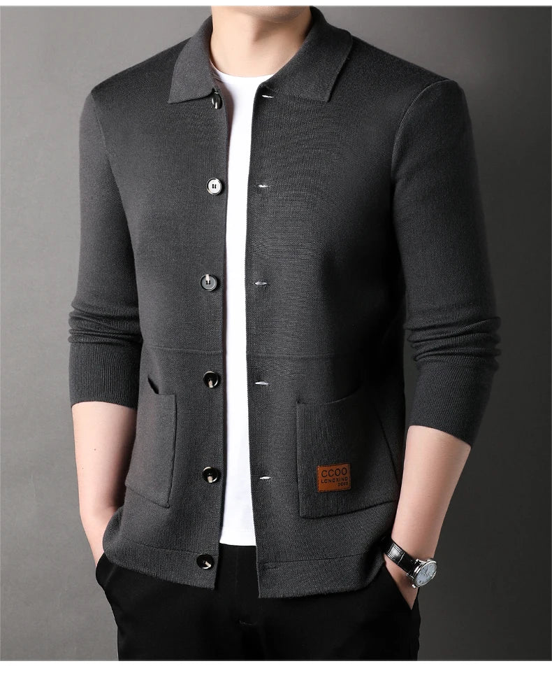 Autumn and Winter New Men's Long-Sleeved Sweater Youth Popularity Cardigan Men's Knitwear Sweater Lapel Youth Thin Coat