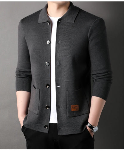Autumn and Winter New Men's Long-Sleeved Sweater Youth Popularity Cardigan Men's Knitwear Sweater Lapel Youth Thin Coat