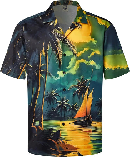 Men's Coconut Tree 3D Print Shirt for Summer - Quick-Drying, Loose Fit, Suitable for Everyday Wear, Perfect for Beach Vacations