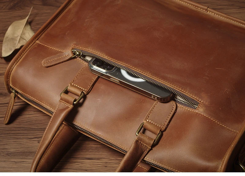 NUKA Men's Executive Briefcase High Quality Real Leather Business Handbag Retro Original Cowhide Shoulder Bag For 15 Inch Laptop