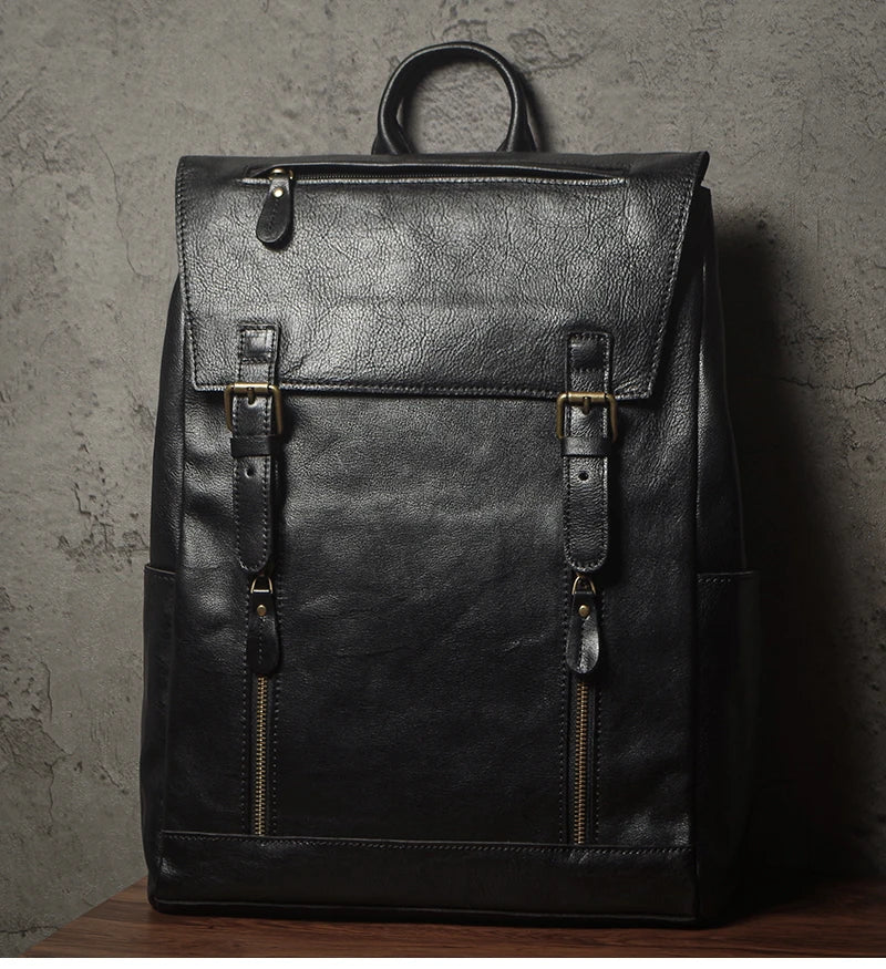 NUKA Men's Genuine Leather Backpack Vintage Outdoors Travel Bag Luxury Crazy Horse Cowhide Schoolbag Mountaineering Backpack