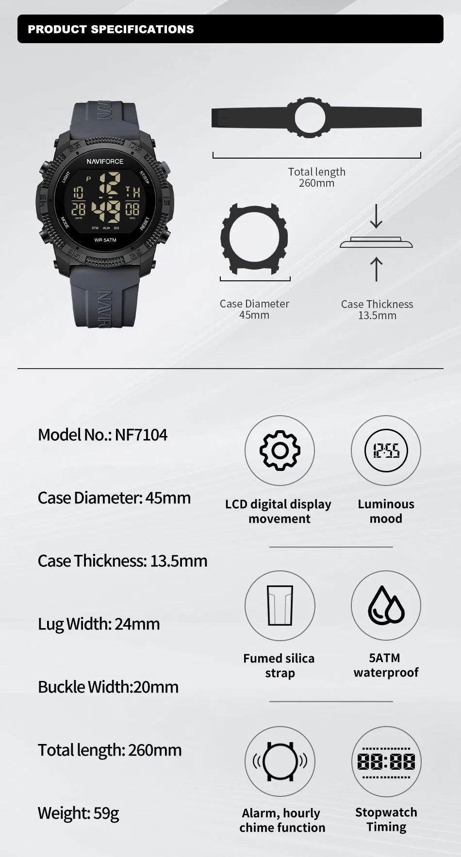 New Style NAVIFORCE Fashion Waterproof Men's Electronics Wrist Watch Sports Luminous Watches Silicone Strap Male Clocks Gifts